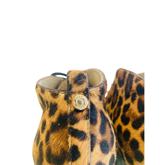 JIMMY CHOO Brown Leopard Calf Hair Baxter Wedge Lace Up Ankle Booties Size 34.5 - Picture 6 of 9